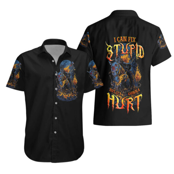 Jack O Lantern Skull Hawaiian Shirt I Can Fix Stupid But Its Gonna Hurt 3.jpg
