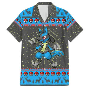Lucario Pokemon Hawaiian Shirt Anime Pixel Christma Pattern 1.jpg