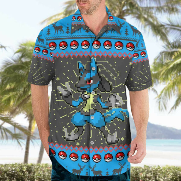 Lucario Pokemon Hawaiian Shirt Anime Pixel Christma Pattern 3.jpg