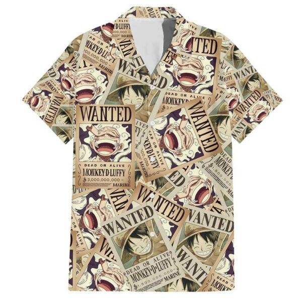 Luffy Wanted One Piece Hawaiian Shirt Anime 1.jpg