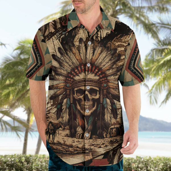 Native American Skull Hawaiian Shirt with Tribal Prints 3.jpg