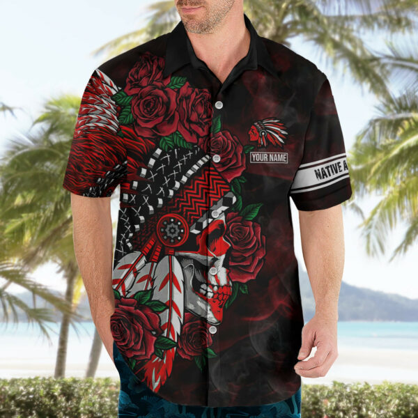 Personalised Native American Chief Skull Hawaiian Shirt Rose Skull 3.jpg