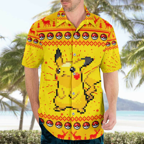 Pikachu Poke Hawaiian Shirt Anime Pixel Christma Pattern 3.jpg