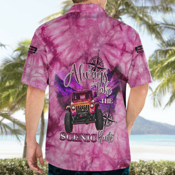 Pink Jeep Tie Dye Hawaiian Shirt Always Take The Scenic Route 5.jpg